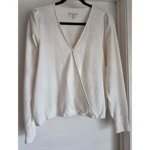 Texture & Thread Madewell Womens Blouse Size L Cream Faux Wrap Capsule